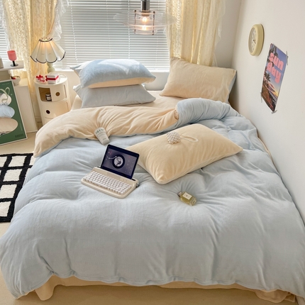 91家纺网 家纺一手货源 找家纺 （总）昔可家纺 2023新款奶油纯色系列双拼牛奶绒四件套