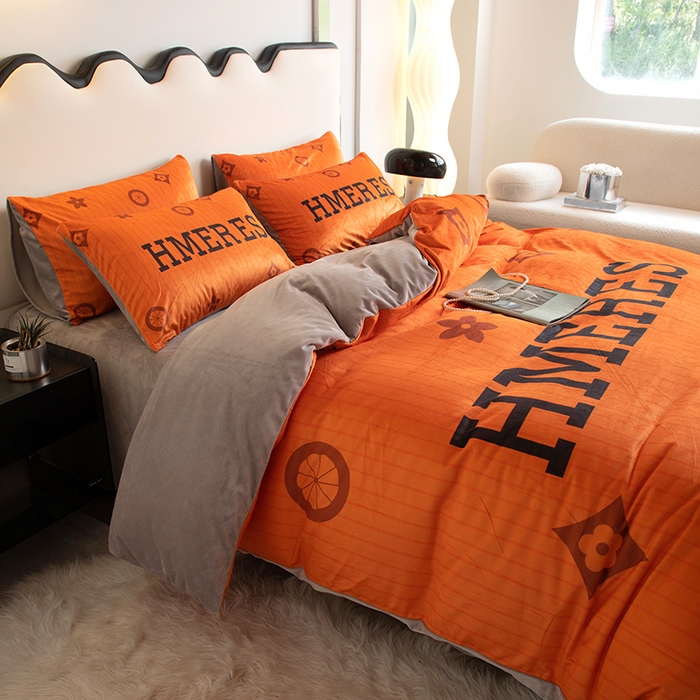 91家纺网 家纺一手货源 找家纺 摩卡 2024新款秋冬新品网红款婴儿绒毛四件套 爱玛橙