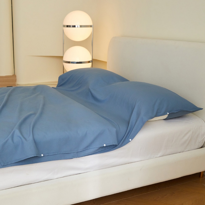 91家纺网 家纺一手货源 找家纺 荣轩家居 2023新款泡泡纱睡袋 青花蓝