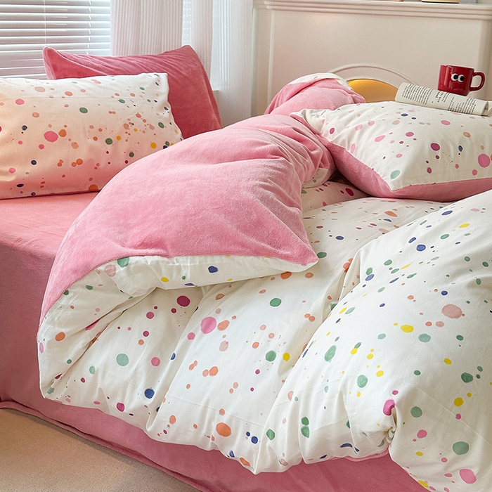 91家纺网 家纺一手货源 找家纺 昔可家纺 2023新款y2k卡通印花系列棉加绒四件套 彩色泼墨