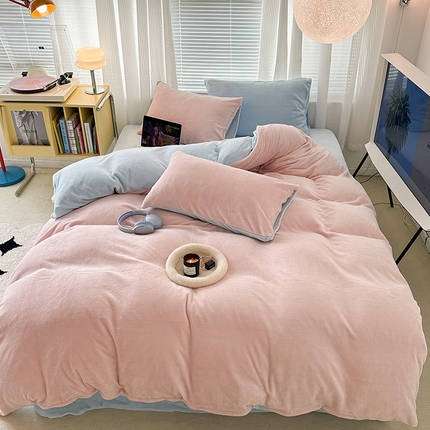 91家纺网 家纺一手货源 找家纺 （总）昔可家纺 2023新款奶油纯色系列双拼牛奶绒四件套