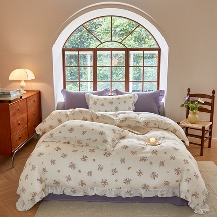 91家纺网 家纺一手货源 找家纺 本希 2023新款秋冬全棉a类双层纱四件套-法式 花影