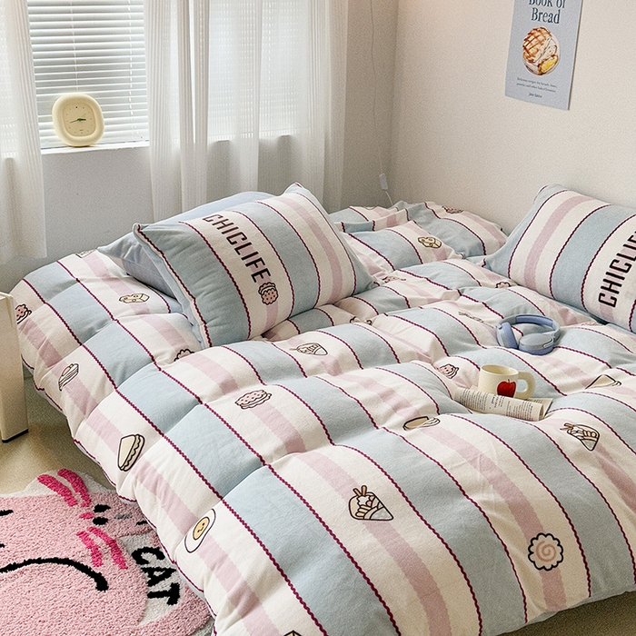 91家纺网 家纺一手货源 找家纺 昔可家纺 2023新款大版数码印花保暖牛奶绒四件套 美食派对