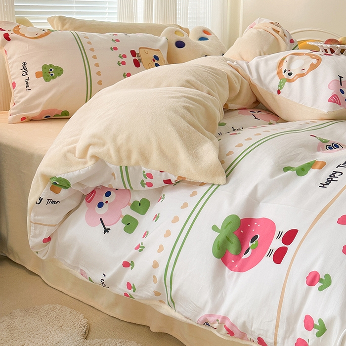 91家纺网 家纺一手货源 找家纺 昔可家纺 2023新款y2k卡通印花系列棉加绒四件套 眼睛吐司