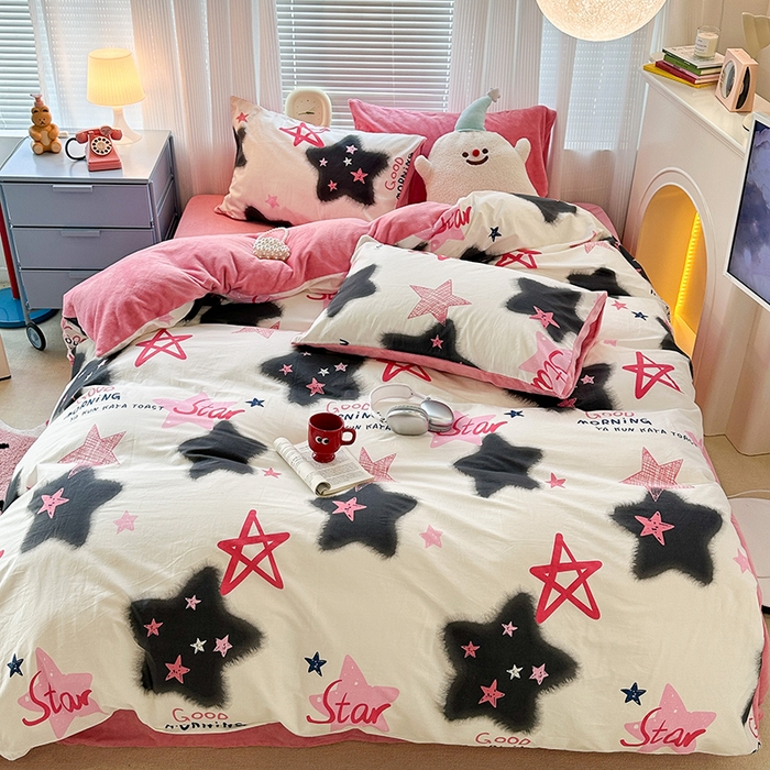 91家纺网 家纺一手货源 找家纺 （总）昔可家纺 2023新款y2k卡通印花系列棉加绒四件套