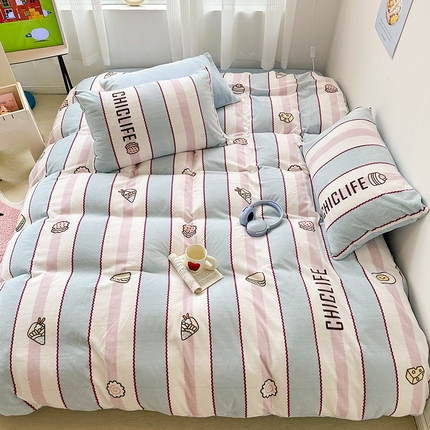 91家纺网 家纺一手货源 找家纺 昔可家纺 2023新款大版数码印花保暖牛奶绒四件套 美食派对