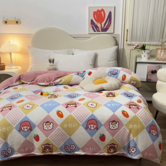 91家纺网 家纺一手货源 找家纺 甜之梦家纺 2025新款印花牛奶绒单品被套可定制任何尺寸诗雨恋人