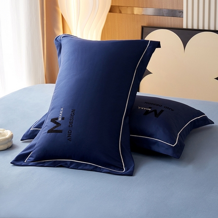 丰淘家纺 2023新款刺绣水洗真丝枕套 刺绣水洗真丝-深蓝