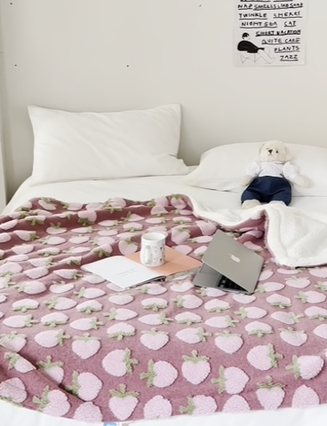 91家纺网 家纺一手货源 找家纺 萝莉家纺 2023新款韩国订货热销款羊毛绒毯 桃子