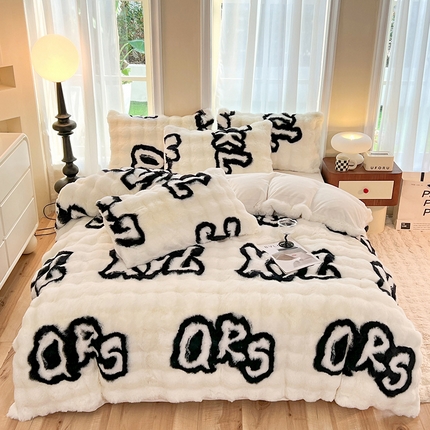 妖妖 2023新款兔毛牛奶绒四件套-泡芙 泡芙-字母