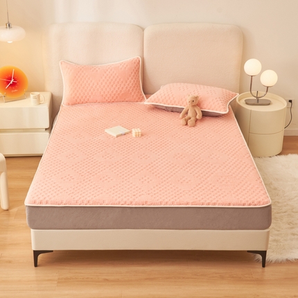 21度C 2023新款菱形格舒棉绒床笠 菱形格-浅粉色