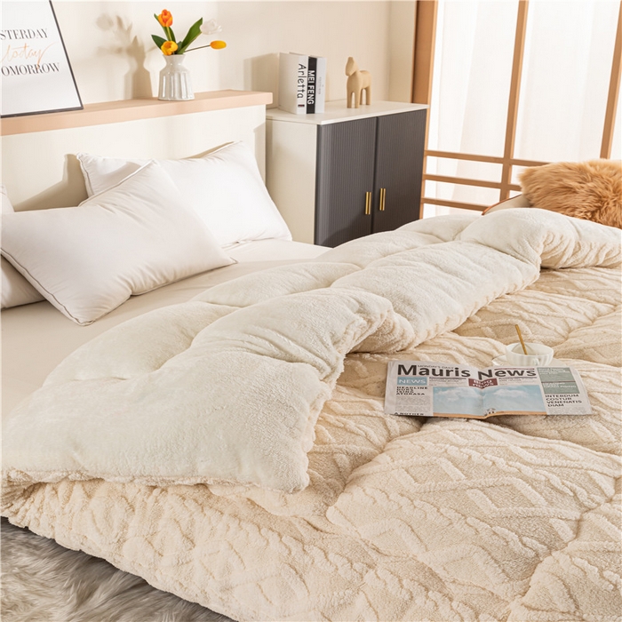 91家纺网 家纺一手货源 找家纺 悠米悠家 2025新款塔芙绒北极绒加厚冬被子被芯 米白色