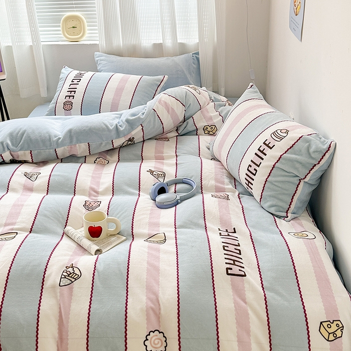 91家纺网 家纺一手货源 找家纺 昔可家纺 2023新款大版数码印花保暖牛奶绒四件套 美食派对