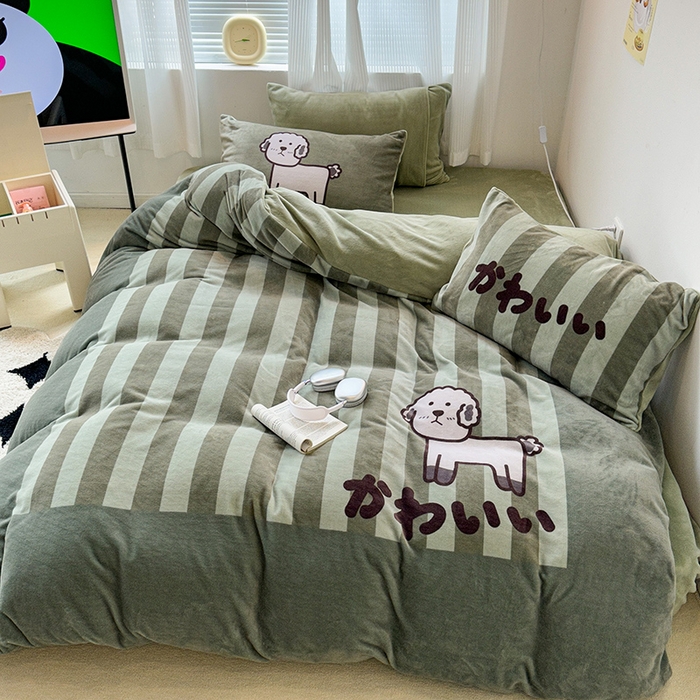 91家纺网 家纺一手货源 找家纺 昔可家纺 2023新款大版数码印花保暖牛奶绒四件套 羊咩咩