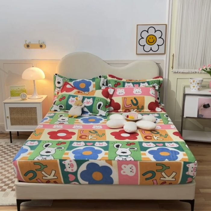 91家纺网 家纺一手货源 找家纺 甜之梦2025新款印花牛奶绒单品床笠可定制任何尺寸（可接异型缺角） 萌宠跳跳