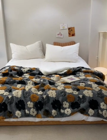 91家纺网 家纺一手货源 找家纺 萝莉家纺 2023新款韩国订货热销款羊毛绒毯 提花灰色