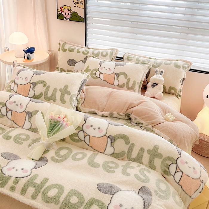 91家纺网 家纺一手货源 找家纺 美莱 2023爆款雪花绒四件套法莱绒牛奶绒被套量大价格优惠 皮皮狗