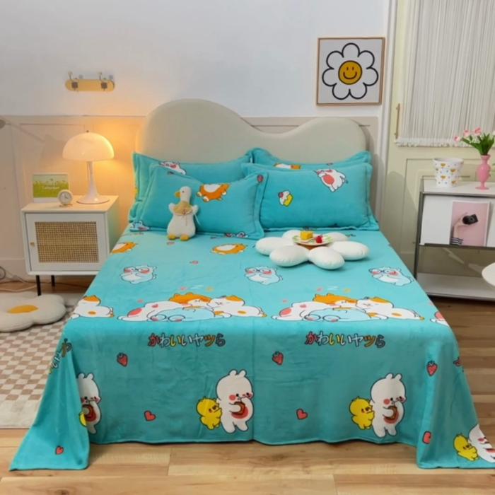 91家纺网 家纺一手货源 找家纺 甜之梦家纺  2025新款印花牛奶绒单品床单可定制任何尺寸  乖乖熊