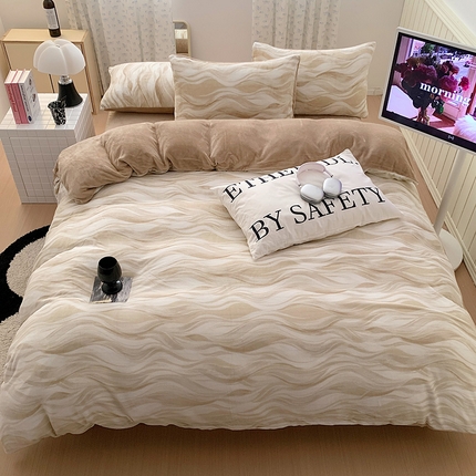 桃子家居 2023新款ins简约时尚奶油格子北欧极简加厚牛奶绒四件套 德芙