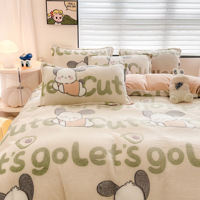 91家纺网 家纺一手货源 找家纺 美莱 2023爆款雪花绒四件套法莱绒牛奶绒被套量大价格优惠 皮皮狗