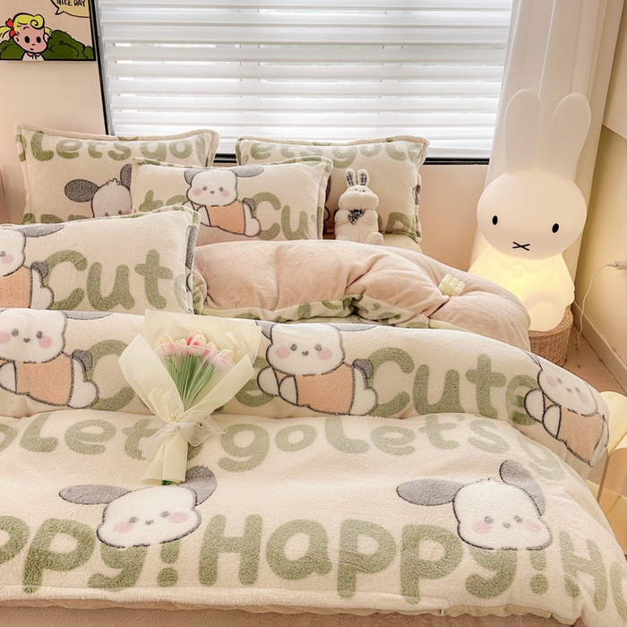 91家纺网 家纺一手货源 找家纺 美莱 2023爆款雪花绒四件套法莱绒牛奶绒被套量大价格优惠 皮皮狗