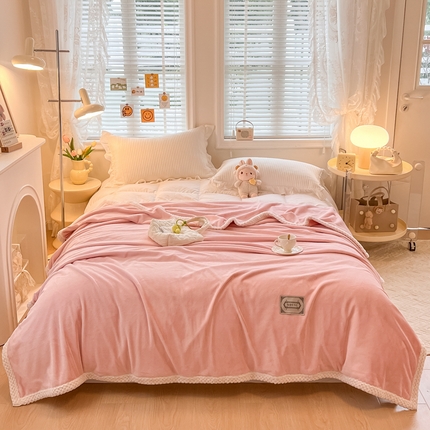 91家纺网 家纺一手货源 找家纺 眠博士 2023新款轻奢大包边毛毯被套 轻奢毛毯-粉色