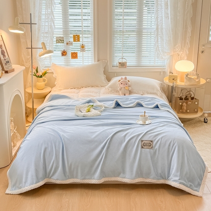 91家纺网 家纺一手货源 找家纺 眠博士 2023新款轻奢大包边毛毯被套 轻奢毛毯-雾霾蓝