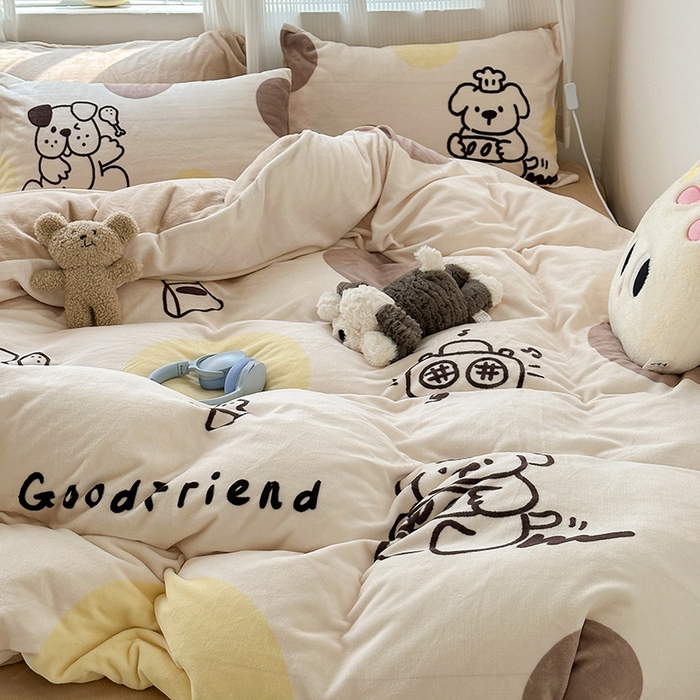 91家纺网 家纺一手货源 找家纺 昔可家纺 2023新款大版数码印花保暖牛奶绒四件套 狗狗厨师