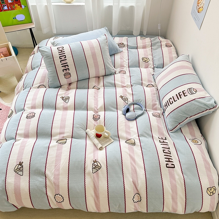 91家纺网 家纺一手货源 找家纺 昔可家纺 2023新款大版数码印花保暖牛奶绒四件套 美食派对