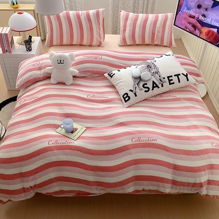 91家纺网 家纺一手货源 找家纺 （总）桃子家居 2023新款ins简约时尚奶油格子北欧极简加厚牛奶绒四件套