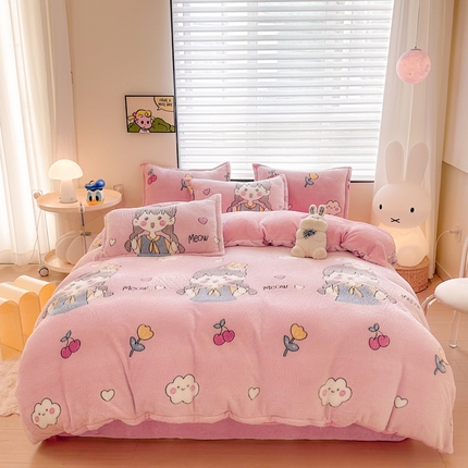 美莱 2023爆款雪花绒四件套法莱绒牛奶绒被套量大价格优惠 快乐女孩
