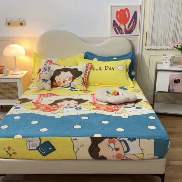 91家纺网 家纺一手货源 找家纺 甜之梦2025新款印花牛奶绒单品床笠可定制任何尺寸（可接异型缺角）泡泡公主