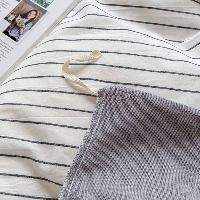 91家纺网 家纺一手货源 找家纺 柠萌家居 2023新款全棉色织水洗棉加牛奶绒四件套全棉拼牛奶绒 棉+绒-白细条