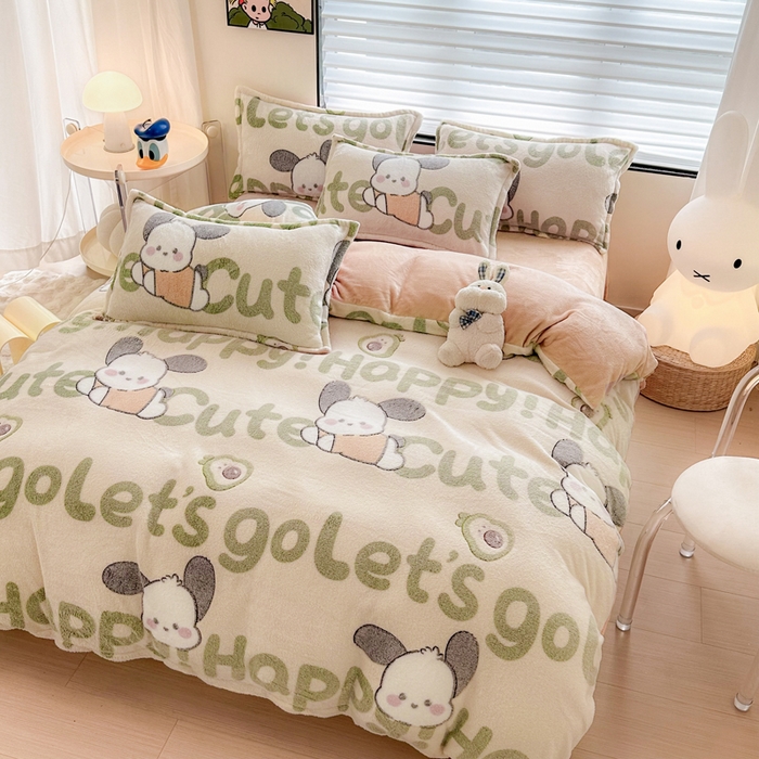 91家纺网 家纺一手货源 找家纺 美莱 2023爆款雪花绒四件套法莱绒牛奶绒被套量大价格优惠 皮皮狗