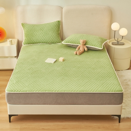 21度C 2023新款菱形格舒棉绒床笠 菱形格-浅草绿