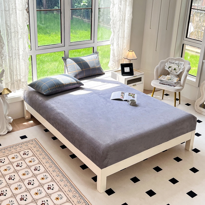 91家纺网 家纺一手货源 找家纺 柠萌家居 2023新款全棉色织水洗棉加牛奶绒四件套全棉拼牛奶绒 棉+绒-瓦尔灰