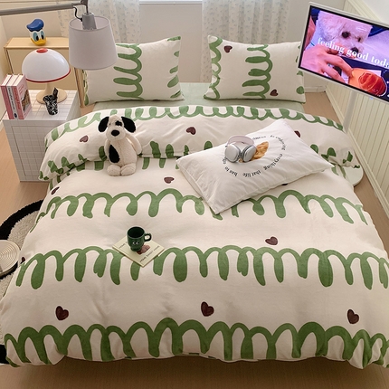 桃子家居 2023新款ins简约时尚奶油格子北欧极简加厚牛奶绒四件套 梦镜