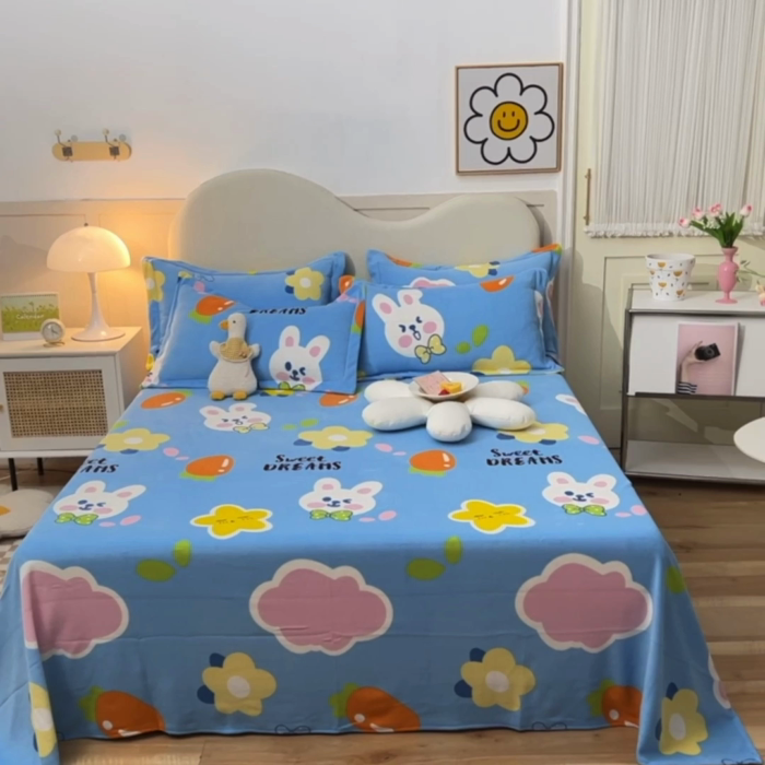 91家纺网 家纺一手货源 找家纺 甜之梦家纺 2025新款印花牛奶绒单品床单可定制任何尺寸 爱心萌兔