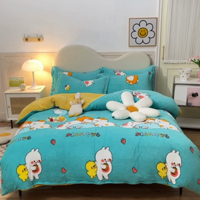 91家纺网 家纺一手货源 找家纺 甜之梦家纺 2025新款印花牛奶绒单品四件套 乖乖熊