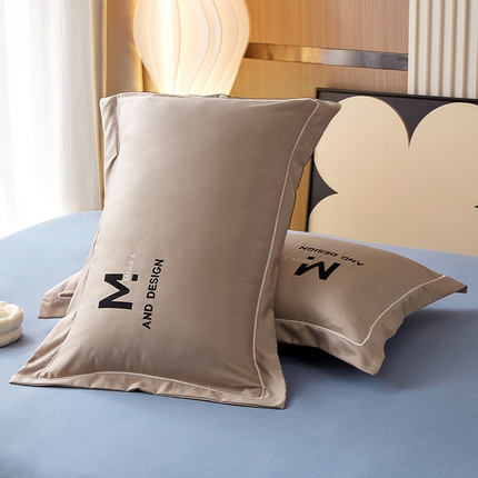 丰淘家纺 2023新款刺绣水洗真丝枕套 刺绣水洗真丝-咖啡