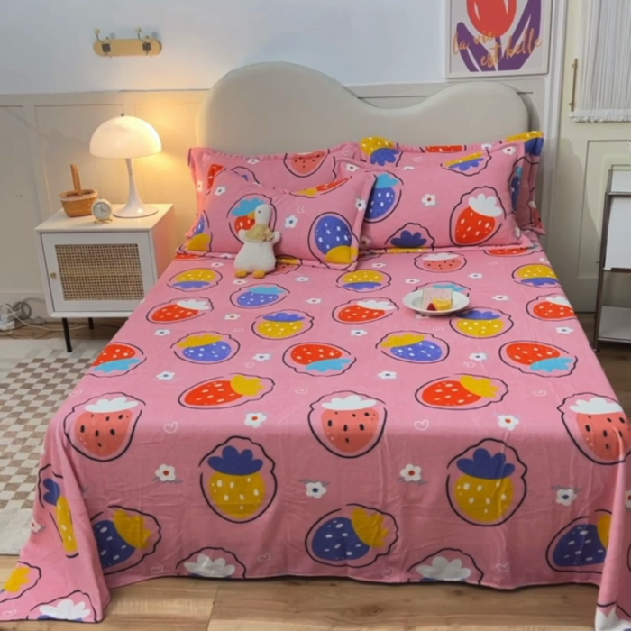 91家纺网 家纺一手货源 找家纺 甜之梦家纺  2025新款印花牛奶绒单品床单可定制任何尺寸  粉红草莓