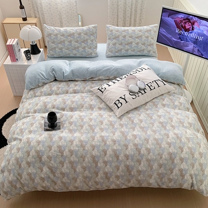 桃子家居 2023新款ins简约时尚奶油格子北欧极简加厚牛奶绒四件套 卡特