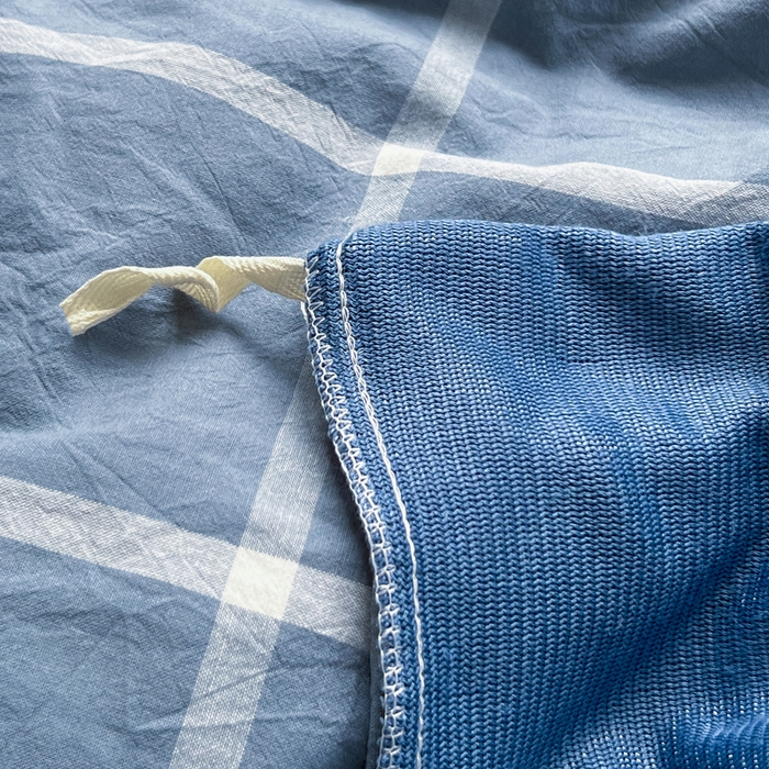 91家纺网 家纺一手货源 找家纺 柠萌家居 2023新款全棉色织水洗棉加牛奶绒四件套全棉拼牛奶绒 棉+绒-海蓝大格