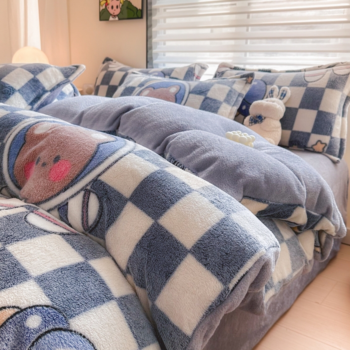 91家纺网 家纺一手货源 找家纺 美莱 2023爆款雪花绒四件套法莱绒牛奶绒被套量大价格优惠 太空熊