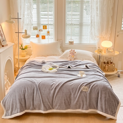 91家纺网 家纺一手货源 找家纺 眠博士 2023新款轻奢大包边毛毯被套 轻奢毛毯-浅灰