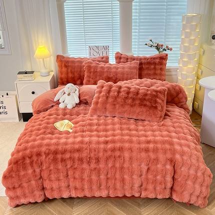 妖妖 2023新款兔毛牛奶绒四件套-泡芙 泡芙-橘红