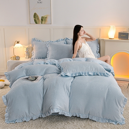 91家纺网 家纺一手货源 找家纺 苏迪 2025新款牛奶绒四件套-山茶花 山茶花--湖小蓝