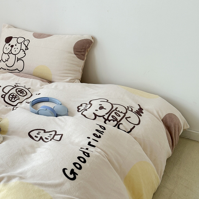 91家纺网 家纺一手货源 找家纺 昔可家纺 2023新款大版数码印花保暖牛奶绒四件套 狗狗厨师