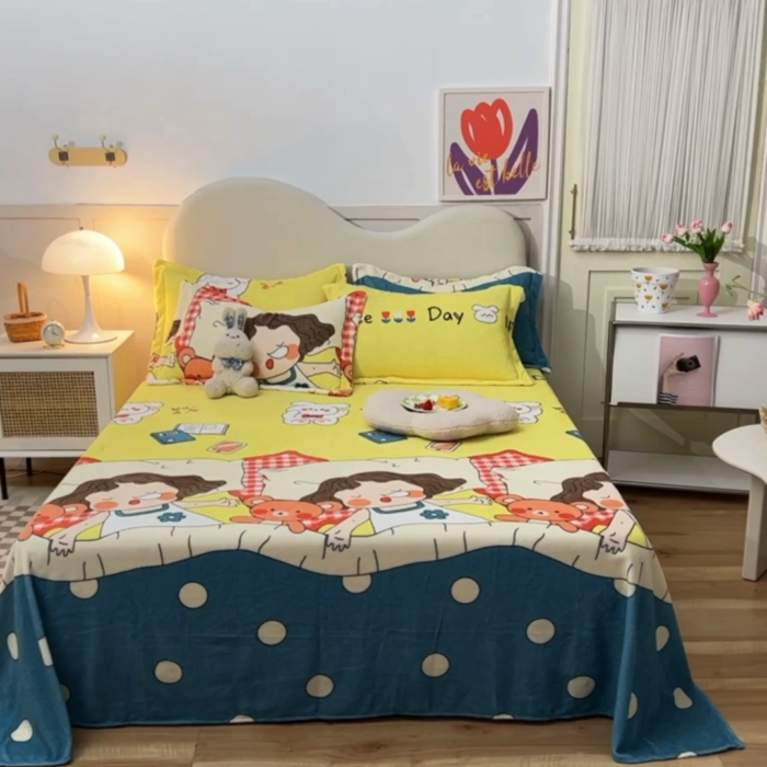 91家纺网 家纺一手货源 找家纺 甜之梦家纺  2025新款印花牛奶绒单品床单可定制任何尺寸  泡泡公主