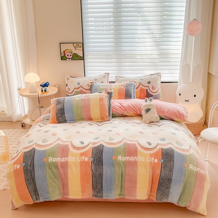美莱 2023爆款雪花绒四件套法莱绒牛奶绒被套量大价格优惠 彩虹